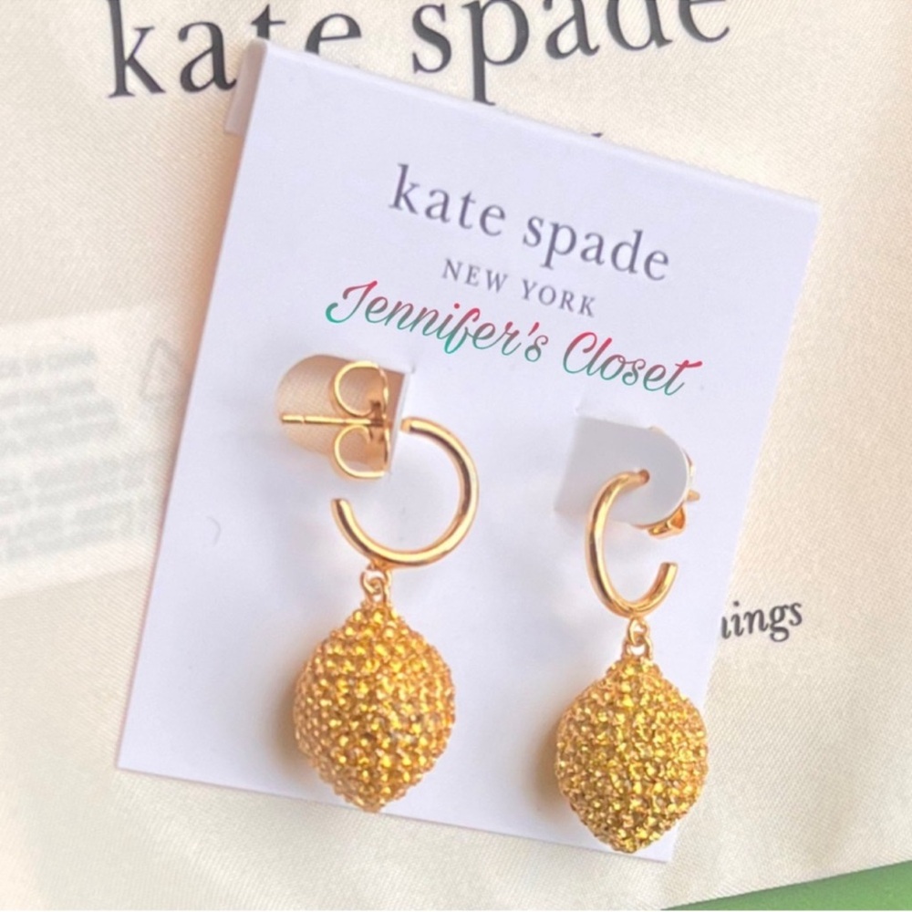 Kate Spade Gold-Tone Pavé Lemon Charm Huggie Hoop Earrings / NWT
